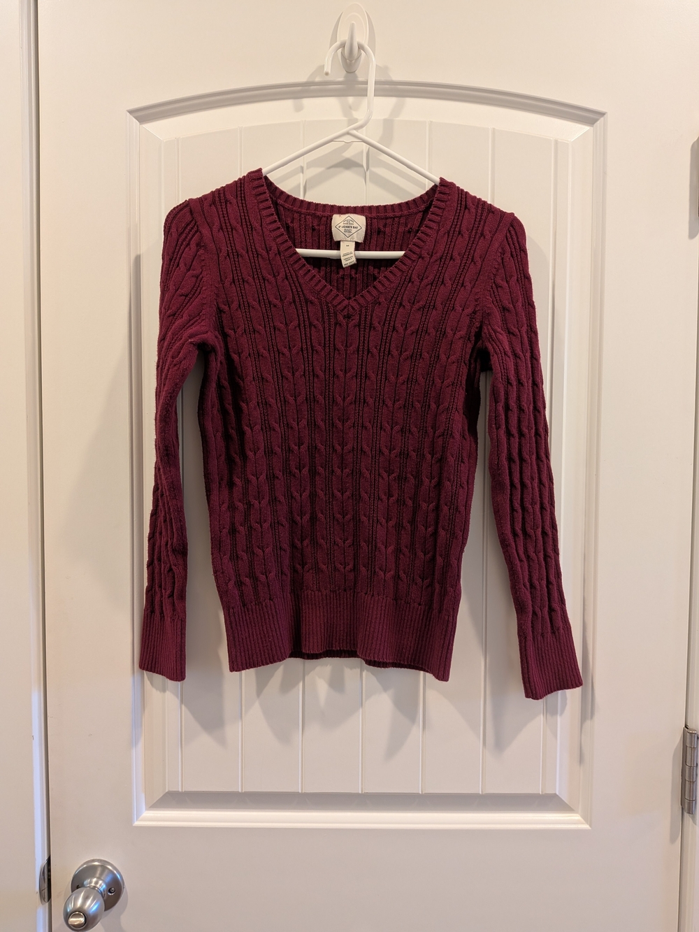 St. John's Bay V-Neck Cable Knit Sweater - Burgundy - Picture 2 of 6